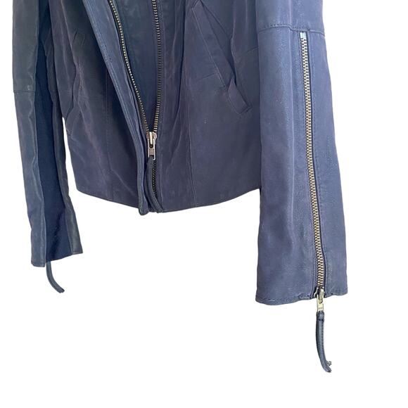NWT FREE PEOPLE Jacket 8 Navy Blue Moto Zippers Stretch Inserts in Sleeves - Picture 7 of 15